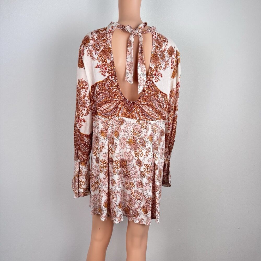 Free people Lady Luck Tunic Long Top Mini Dress Ivory Floral Print Flowy - Picture 6 of 12